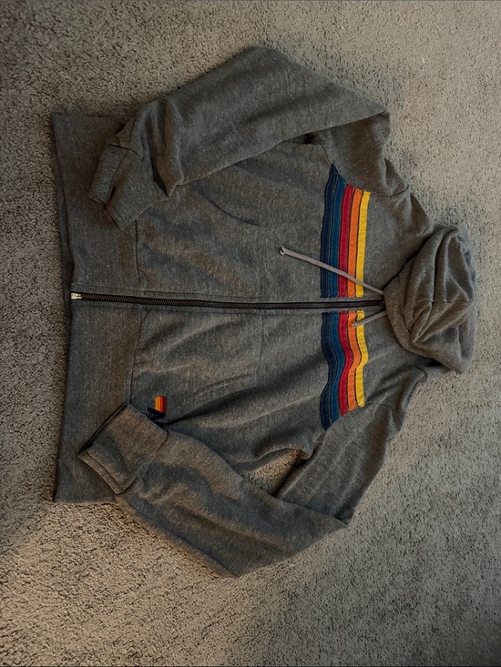 Aviator Nation Tops - women’s Gray Zip-Up Hoodie with Rainbow Stripe